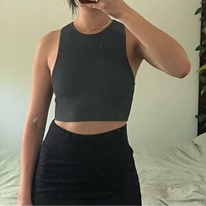 Aritzia Babaton Sculpt Knit Racer Cropped Tank, Smoky Emerald Green